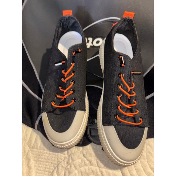 VENRON SABNI Shoes - Venron Sabni Black Canvas Lace Up Fashion Sneakers Orange Accents